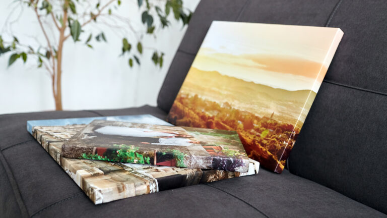 Stretched photo canvas prints with gallery wrap on frame